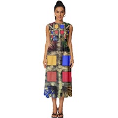 Acrylic Abstract Art Design  Sleeveless Round Neck Midi Dress by Rbudhiya