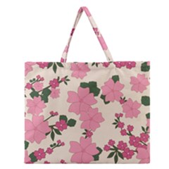 Floral Vintage Flowers Zipper Large Tote Bag