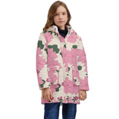 Floral Vintage Flowers Kids  Hooded Longline Puffer Jacket by Dutashop