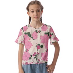 Floral Vintage Flowers Kids  Cuff Sleeve Scrunch Bottom Tee