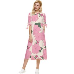 Floral Vintage Flowers Bow Sleeve Chiffon Midi Dress