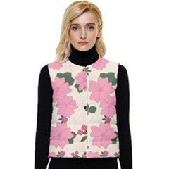 Floral Vintage Flowers Women s Short Button Up Puffer Vest by Dutashop