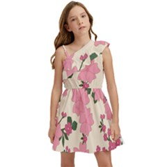 Floral Vintage Flowers Kids  One Shoulder Party Dress