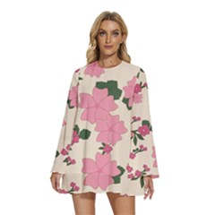 Floral Vintage Flowers Round Neck Long Sleeve Bohemian Style Chiffon Mini Dress by Dutashop