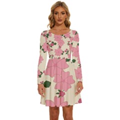 Floral Vintage Flowers Long Sleeve Wide Neck Velvet Dress