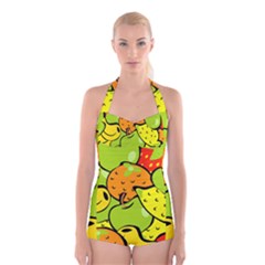 Fruit Food Wallpaper Boyleg Halter Swimsuit  by Dutashop