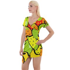 Fruit Food Wallpaper Short Sleeve Asymmetric Mini Dress by Dutashop