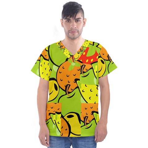 Fruit Food Wallpaper Men s V-neck Scrub Top by Dutashop