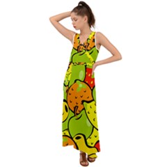 Fruit Food Wallpaper V-neck Chiffon Maxi Dress by Dutashop