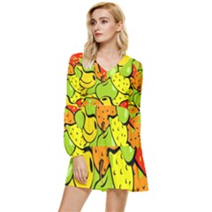 Fruit Food Wallpaper Tiered Long Sleeve Mini Dress by Dutashop