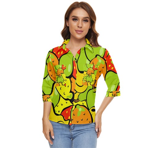 Fruit Food Wallpaper Women s Quarter Sleeve Pocket Shirt by Dutashop