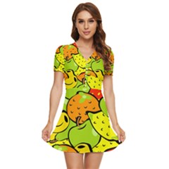 Fruit Food Wallpaper V-neck High Waist Chiffon Mini Dress by Dutashop