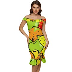 Fruit Food Wallpaper Off Shoulder Ruffle Split Hem Bodycon Dress by Dutashop