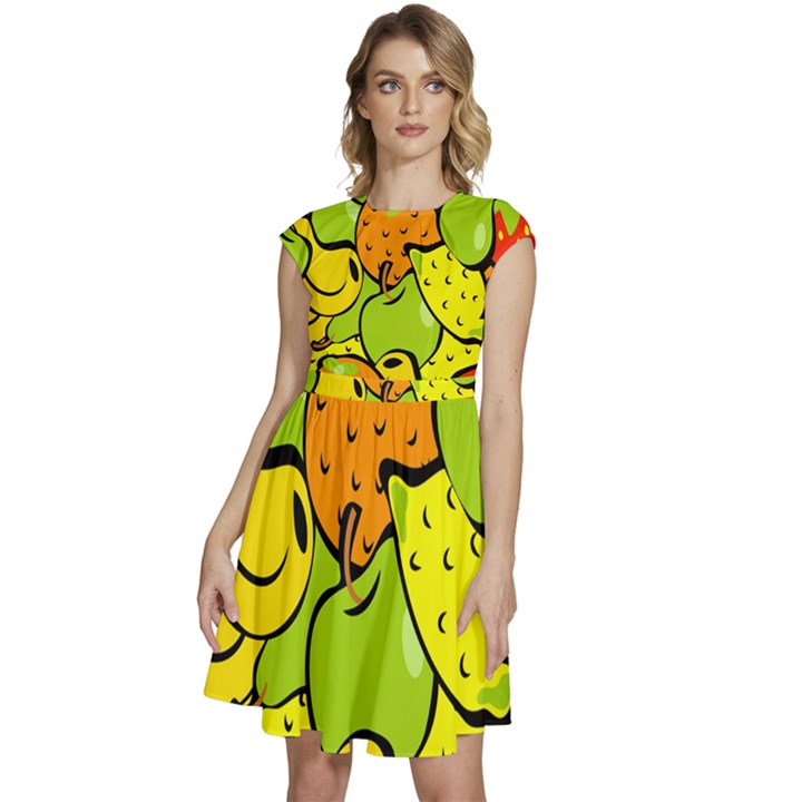 Fruit Food Wallpaper Cap Sleeve High Waist Dress