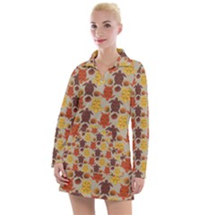 Sea Turtle Sea Life Pattern Women s Long Sleeve Casual Dress by Dutashop