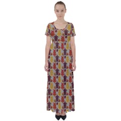 Sea Turtle Sea Life Pattern High Waist Short Sleeve Maxi Dress