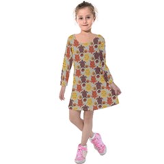 Sea Turtle Sea Life Pattern Kids  Long Sleeve Velvet Dress by Dutashop