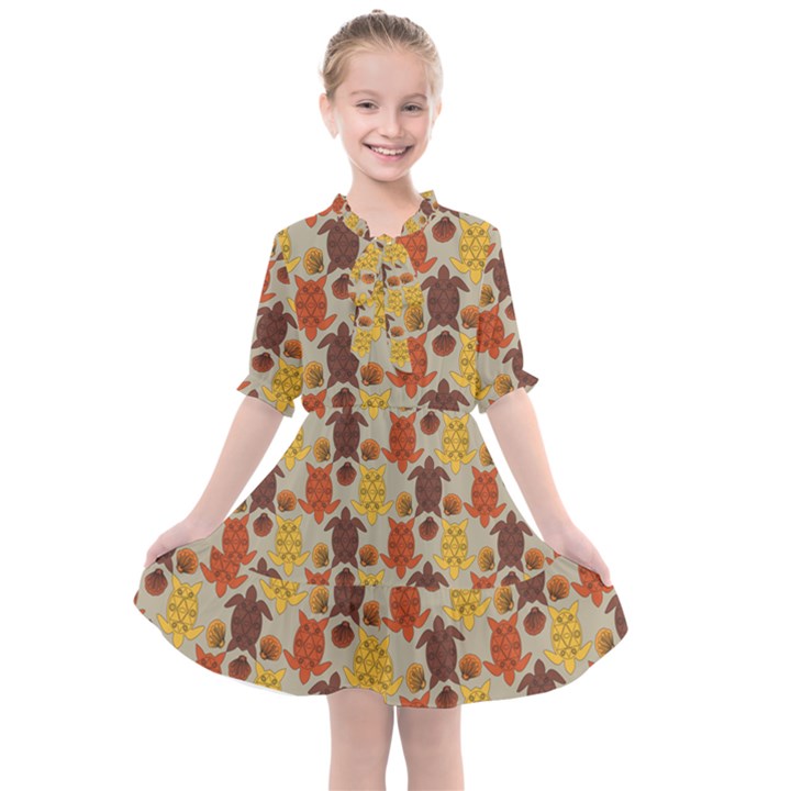 Sea Turtle Sea Life Pattern Kids  All Frills Chiffon Dress