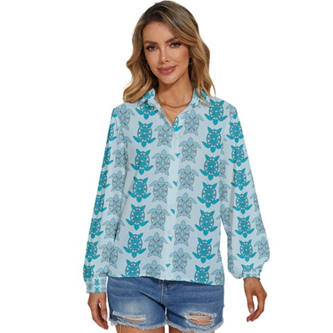 Sea Turtle Sea Animal Women s Long Sleeve Button Up Shirt by Dutashop