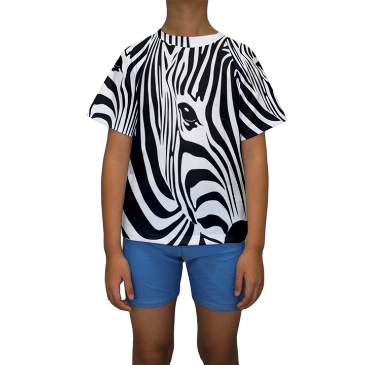 Animal Cute Pattern Art Zebra Kids  Short Sleeve Swimwear