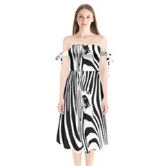 Animal Cute Pattern Art Zebra Shoulder Tie Bardot Midi Dress by Amaryn4rt