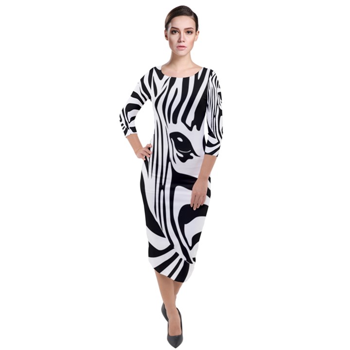 Animal Cute Pattern Art Zebra Quarter Sleeve Midi Velour Bodycon Dress