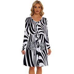 Animal Cute Pattern Art Zebra Long Sleeve Dress With Pocket by Amaryn4rt