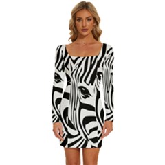 Animal Cute Pattern Art Zebra Long Sleeve Square Neck Bodycon Velvet Dress by Amaryn4rt