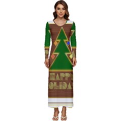 Art Deco Holiday Card Long Sleeve Longline Maxi Dress by Amaryn4rt