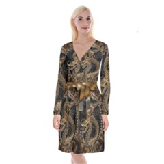 Dragon Pentagram Long Sleeve Velvet Front Wrap Dress