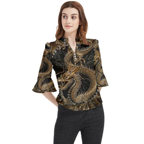 Dragon Pentagram Loose Horn Sleeve Chiffon Blouse by Amaryn4rt