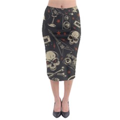 Grunge Seamless Pattern With Skulls Midi Pencil Skirt by Amaryn4rt