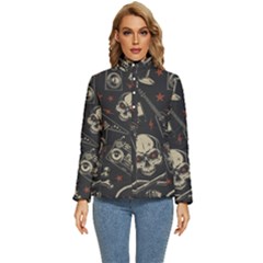 Grunge Seamless Pattern With Skulls Women s Puffer Bubble Jacket Coat by Amaryn4rt