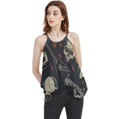 Grunge Seamless Pattern With Skulls Flowy Camisole Tank Top by Amaryn4rt