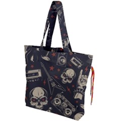 Grunge Seamless Pattern With Skulls Drawstring Tote Bag by Amaryn4rt