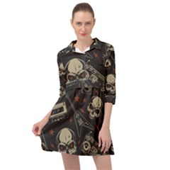 Grunge Seamless Pattern With Skulls Mini Skater Shirt Dress by Amaryn4rt