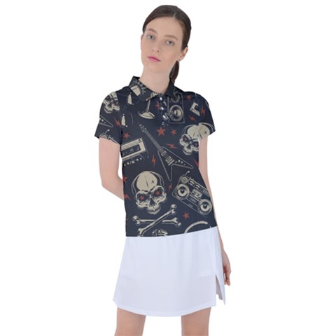 Grunge Seamless Pattern With Skulls Women s Polo Tee by Amaryn4rt