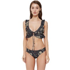 Grunge Seamless Pattern With Skulls Low Cut Ruffle Edge Bikini Set by Amaryn4rt