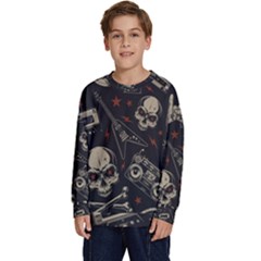 Grunge Seamless Pattern With Skulls Kids  Long Sleeve Jersey