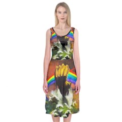 Rainbow Color Midi Sleeveless Dress by uniart180623