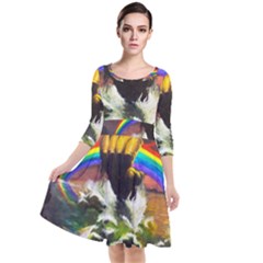 Rainbow Color Quarter Sleeve Waist Band Dress by uniart180623