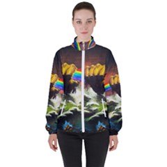 Rainbow Color Women s High Neck Windbreaker by uniart180623