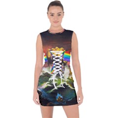 Rainbow Color Lace Up Front Bodycon Dress by uniart180623