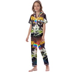 Rainbow Color Kids  Satin Short Sleeve Pajamas Set by uniart180623