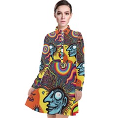 Hippie Rainbow Psychedelic Colorful Long Sleeve Chiffon Shirt Dress by uniart180623