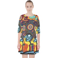 Hippie Rainbow Psychedelic Colorful Quarter Sleeve Pocket Dress by uniart180623