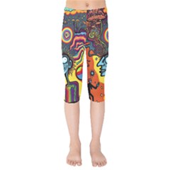 Hippie Rainbow Psychedelic Colorful Kids  Capri Leggings  by uniart180623