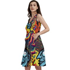 Hippie Rainbow Psychedelic Colorful Sleeveless V-neck Skater Dress With Pockets by uniart180623