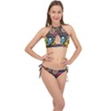 Hippie Rainbow Psychedelic Colorful Cross Front Halter Bikini Set View1