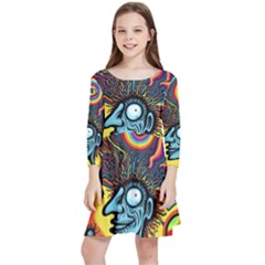 Hippie Rainbow Psychedelic Colorful Kids  Quarter Sleeve Skater Dress by uniart180623